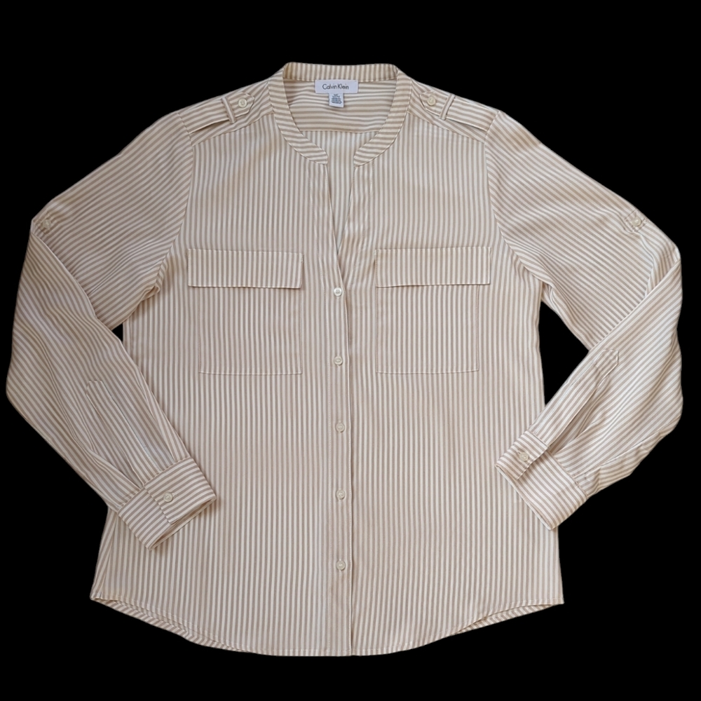 Calvin Klein Striped Button Tab Button Up Semi-Sh… - image 1